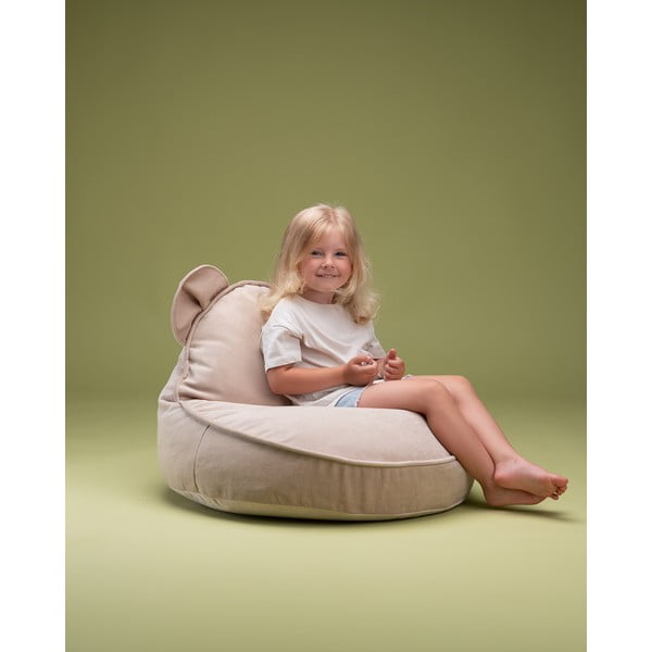 Бежов кадифен детски пуф Bear – Wigiwama-image-1
