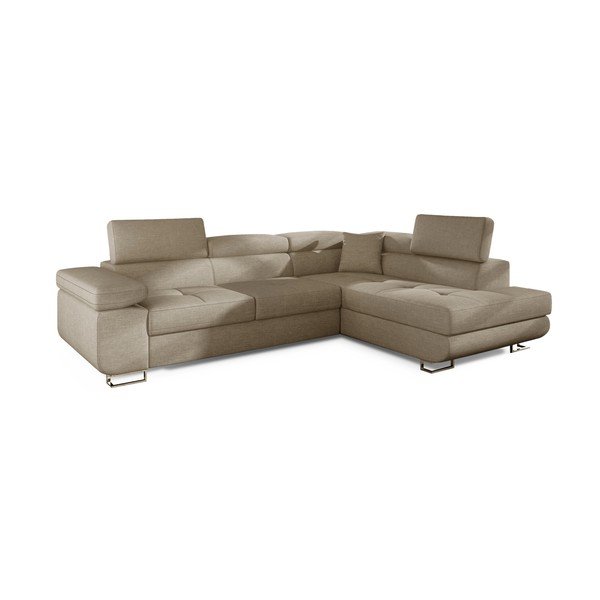 Бежов разтегателен ъглов диван с място за съхранение (десен ъгъл L форма) Anton – ELTAP-image-2