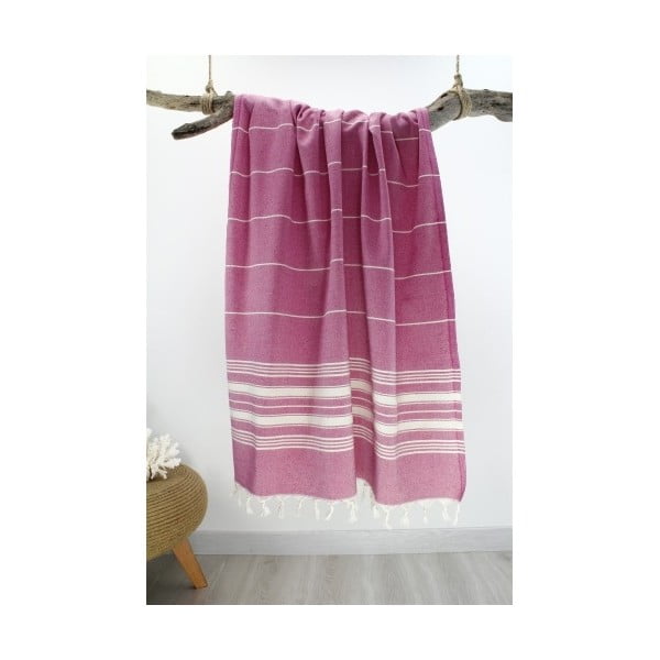 Růžová osuška z čisté bavlny Hammam Yenge Style, 90  x  180 cm