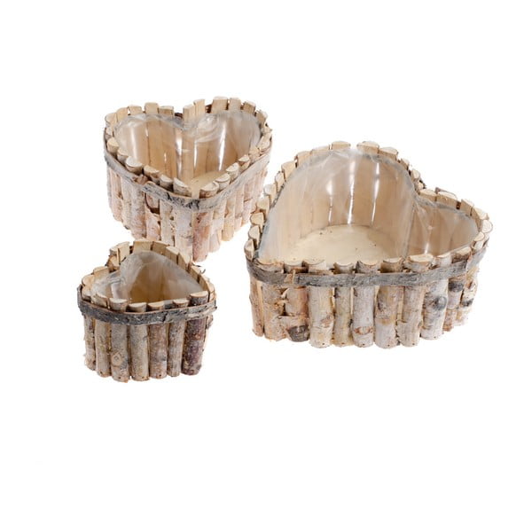 Комплект от 3 дървени кошници с форма на сърце Valley - Dakls