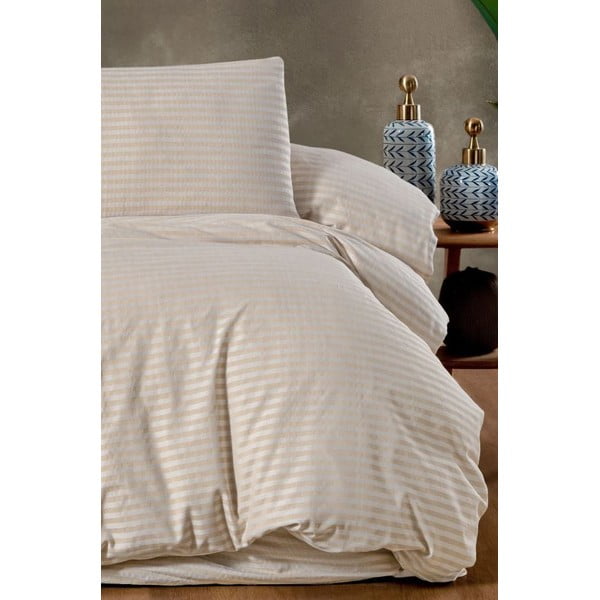 Кремаво двойно удължено спално бельо с включен долен чаршаф 4 части 200x220 cm – Mila Home-image-1