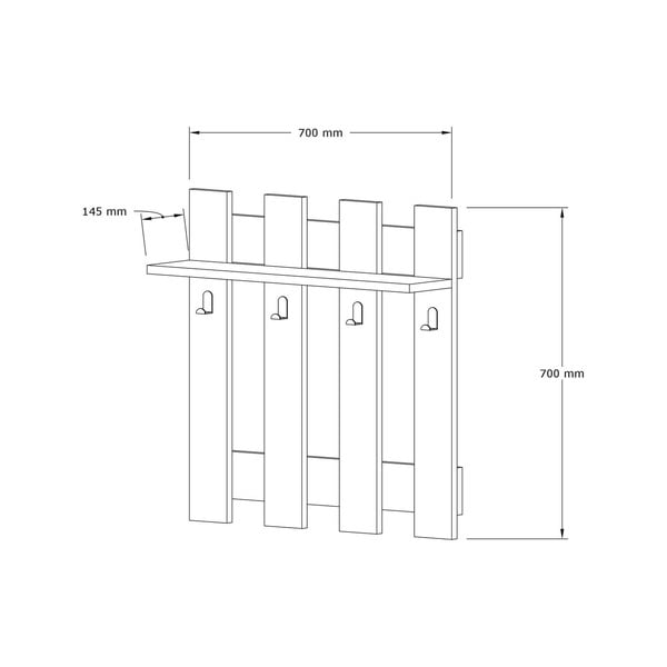 Тъмнокафяв стенен рафт с 4 закачалки Carina - Puqa Design-image-3