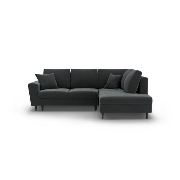 Тъмносив кадифен разтегателен ъглов диван с място за съхранение (десен ъгъл/L форма) Kyoto – Cosmopolitan Design