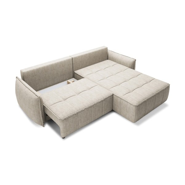 Бежов кадифен разтегателен ъглов диван с място за съхранение (десен ъгъл) Campo – ELTAP-image-2