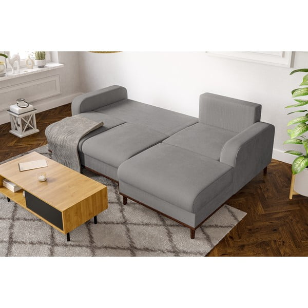 Светлосив ъглов диван от рипсено кадифе (десен ъгъл) Beata – Ropez-image-4