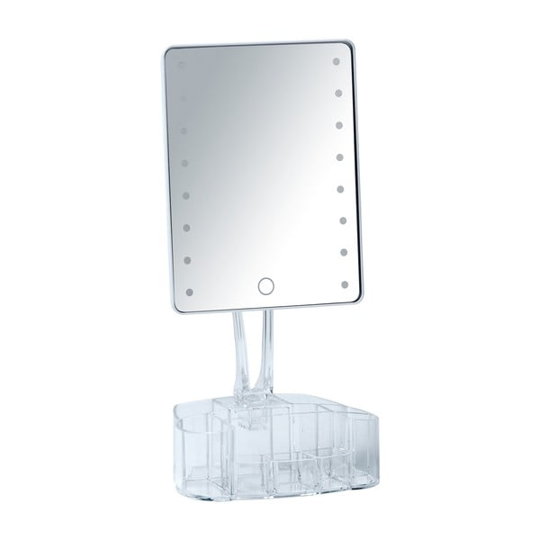 Бяло козметично огледало с LED подсветка и органайзер за грим Trenno - Wenko