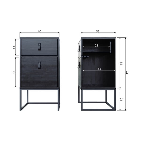 Черно нощно шкафче с чекмедже и врата Zola - WOOOD-image-4