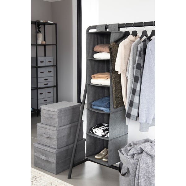 Сива текстилна кутия за съхранение с капак 45x34x25 cm Soft Storage – Bigso-image-4