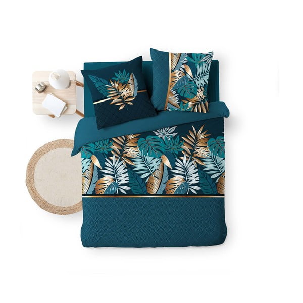 Синьо  двойно удължено памучно спално бельо 240x220 cm Alianor – douceur d'intérieur