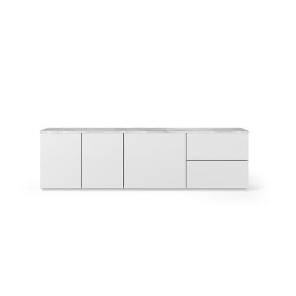 Матирана бяла маса за телевизор с бял мраморен плот Присъединете се, 200 x 57 cm - TemaHome
