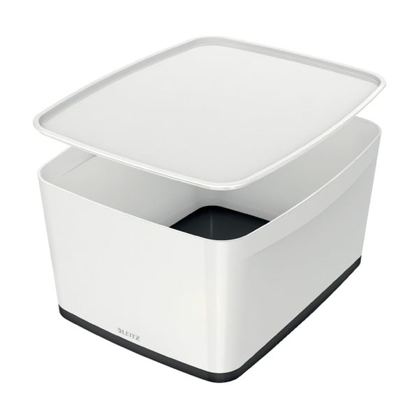 Бяло-черна пластмасова кутия за съхранение с капак MyBox - Leitz