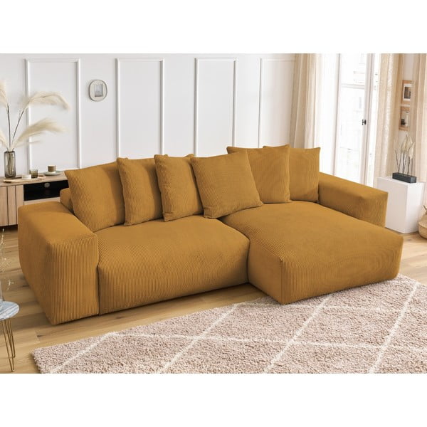 Сгъваем/с място за съхранение ъглов диван от рипсено кадифе в цвят горчица Voltaire – Bobochic Paris-image-4