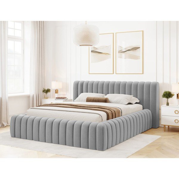 Светлосиво двойно тапицирано легло с място за съхранение и включена подматрачна рамка 140x200 cm Carilla – ELTAP-image-1