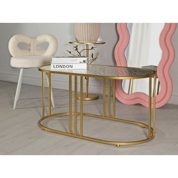 Бяла/златистa масичка за кафе със стъклен плот 50x90 cm Antalia – Mauro Ferretti-image-1