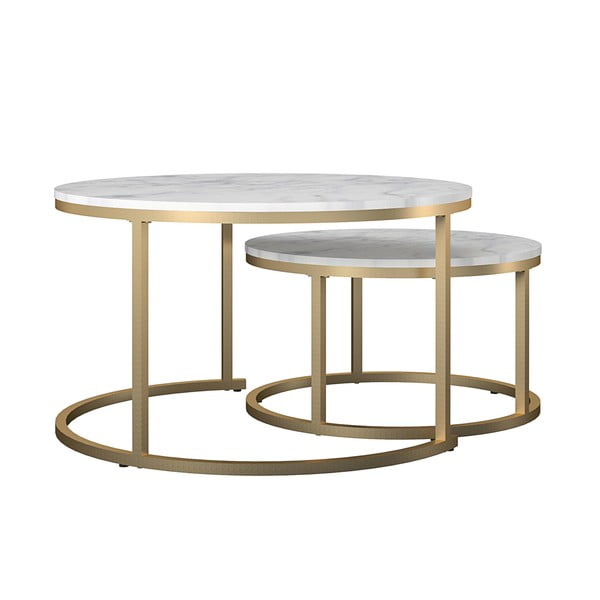 Бели/златисти кръгли масички за кафе в комплект от 2 бр. от декор от мрамор ø 79 cm Amelia – CosmoLiving by Cosmopolitan