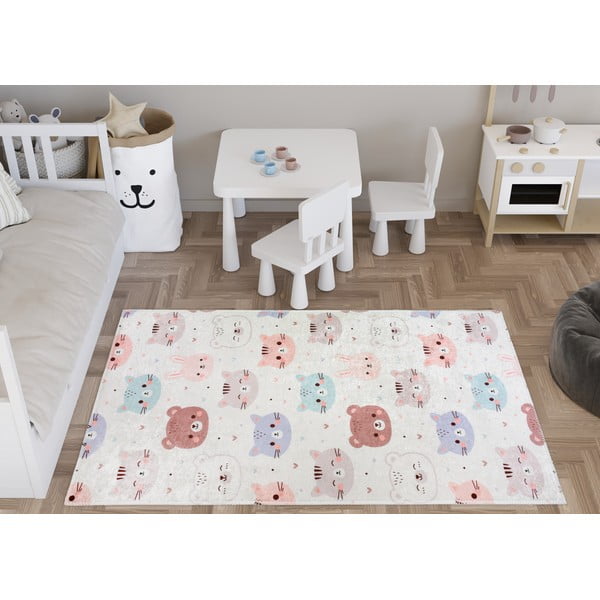 Детски килим подходящ за пране в цвят слонова кост 80x150 cm Cute Animals – Vitaus-image-1
