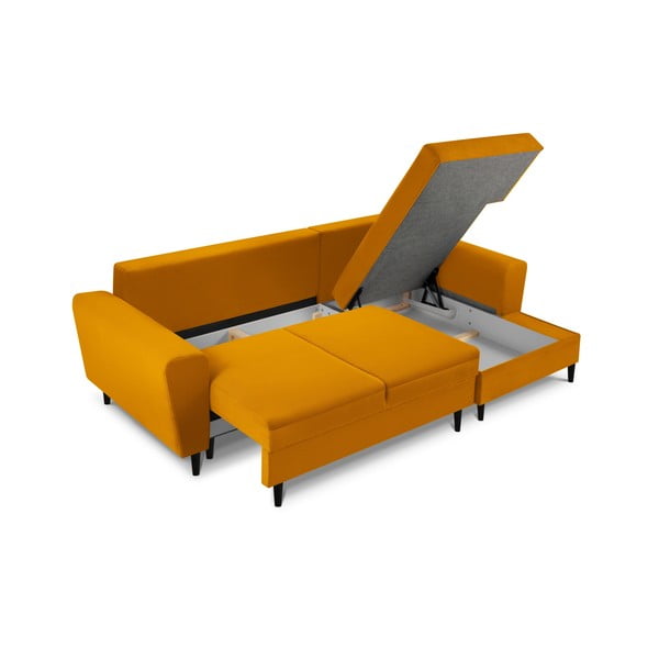 Разтегателен ъглов диван с място за съхранение от рипсено кадифе в цвят горчица (десен ъгъл) Kyoto – Cosmopolitan Design-image-3