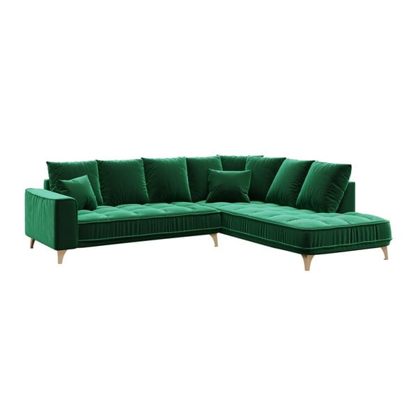 Тъмнозелен ъглов диван от кадифе Devichy , десен ъгъл, 288 cm Chloe - devichy