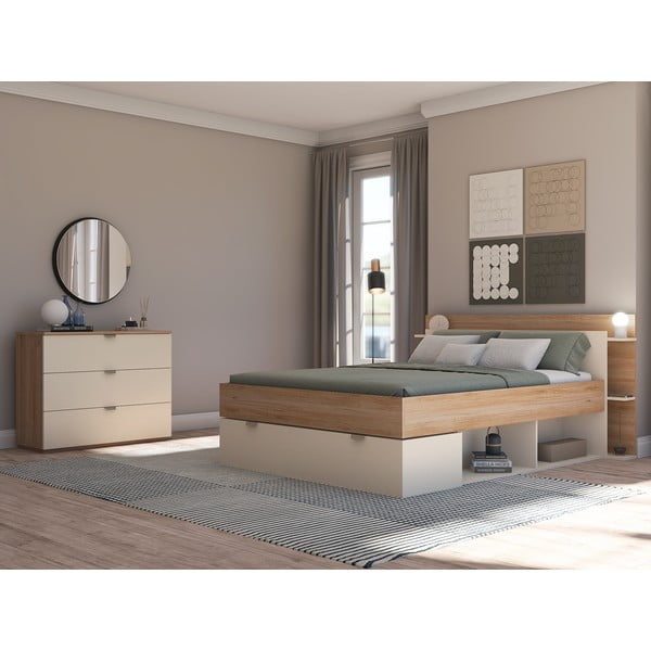 Кремаво-естествен скрин от декор от дъб  100x80x40 cm Dennis – Marckeric-image-1