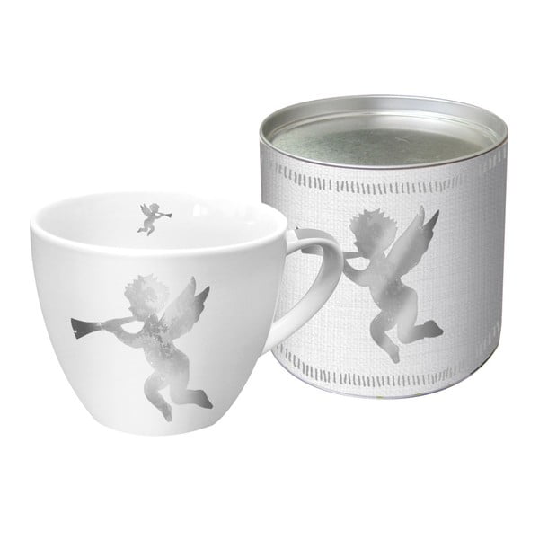 Чаша от костен порцелан с коледен мотив в кутия за подаръци Angel Fashion Platinum, 450 ml - PPD