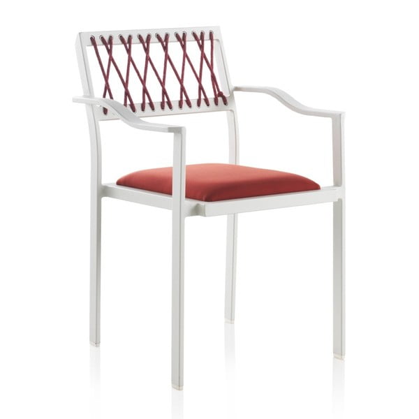 Bílá zahradní židle s červenými detaily a područkami Geese Seally