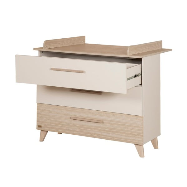 Кремав/в естествен цвят детски скрин от декор от дъб  с маса за преповиване 110x98x75 cm Sidney – Roba-image-3