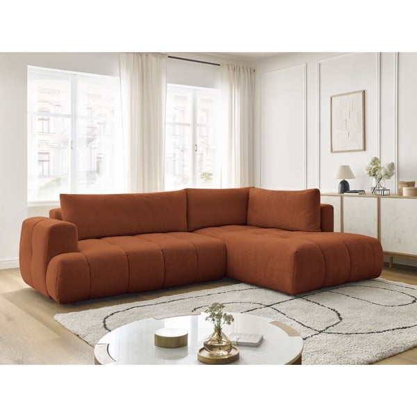 Сгъваем/с място за съхранение ъглов диван в тухлен цвят (десен ъгъл/L форма) Fuji – Bobochic Paris-image-1