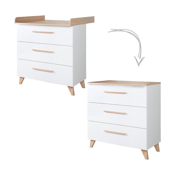 Бял детски скрин в дъбов декор  с маса за преповиване 88,5x99x76 cm Léon – Roba-image-2