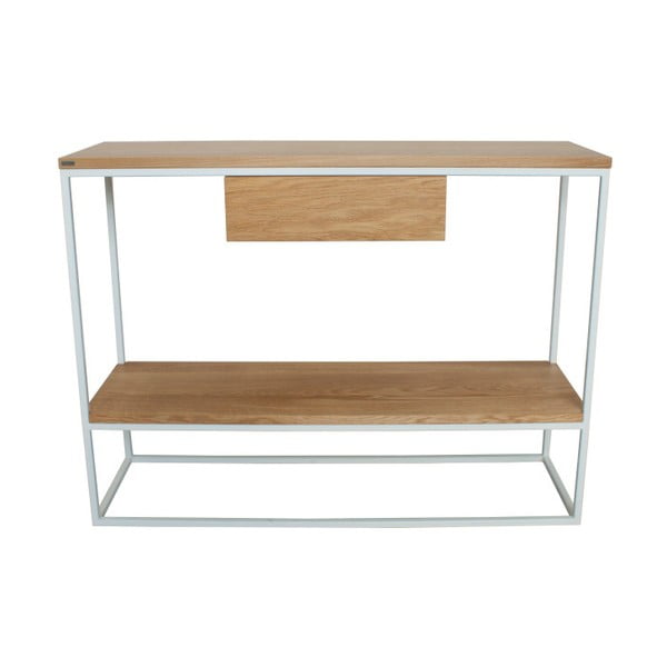 Bílý konzolový stolek s deskou z dubového dřeva take me HOME Lubin, 100 x 30 cm