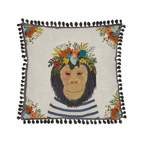 Възглавница с ленено платно , 45 x 45 cm Floral Monkey - Really Nice Things