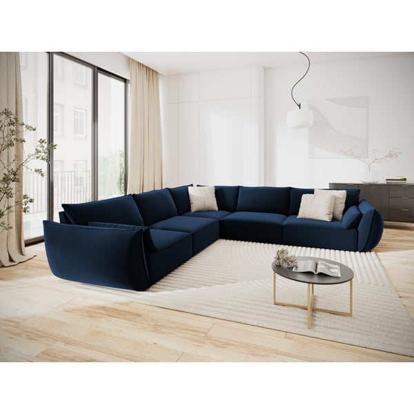 Тъмносин кадифен ъглов диван Vanda – Mazzini Sofas-image-1