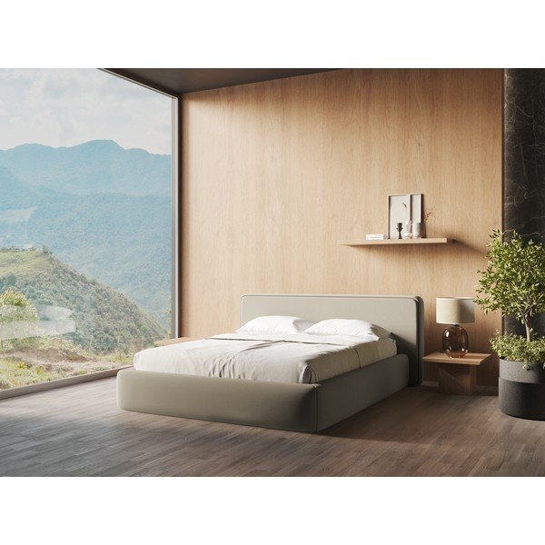 Бежово двойно тапицирано легло с място за съхранение и включена подматрачна рамка 180x200 cm Kiana – Makamii-image-1