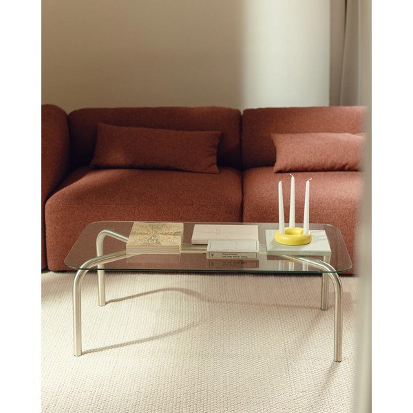 Масичка за кафе със стъклен плот в сребрист цвят 60x110 cm Uku – noo.ma-image-1