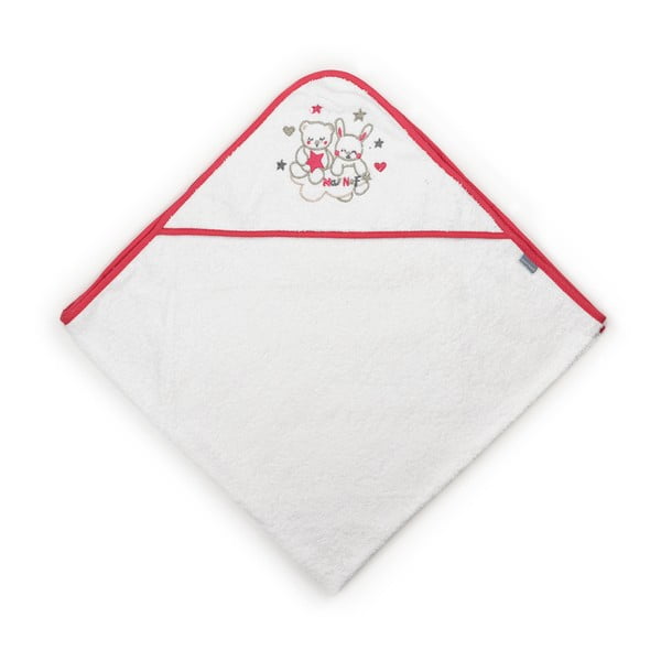 Бебешка кърпа от 100% памук с качулка и червен кант Приятели, 100 x 100 cm - Naf Naf