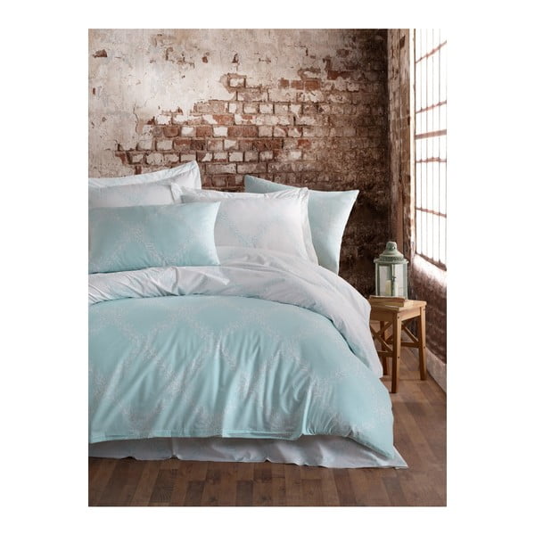 Спално бельо с чаршаф за двойно легло от памук ранфорс Nadine Mint, 200 x 220 cm - Mijolnir