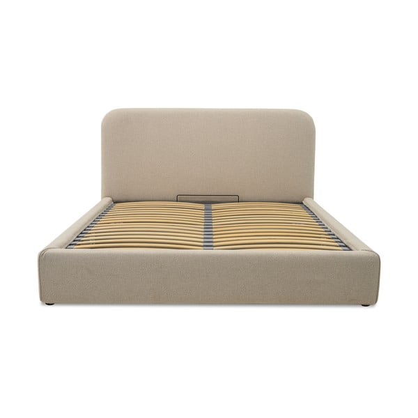 Бежово тапицирано двойно легло с място за съхранение с включена подматрачна рамка 140x190 cm Sea – Scandic-image-2