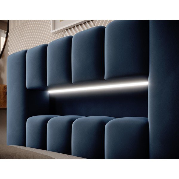 Тъмносиньо единично тапицирано легло с място за съхранение и включена подматрачна рамка 90x200 cm Lamica – ELTAP-image-4