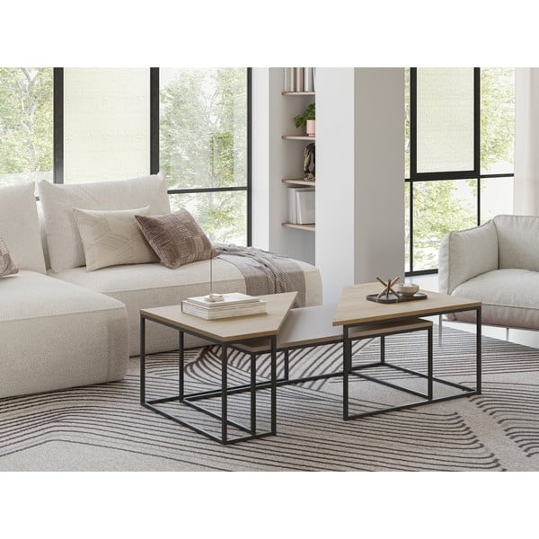 Масички за кафе в комплект от 3 бр. с дъбов плот 70x110 cm Titan – Marckeric-image-1