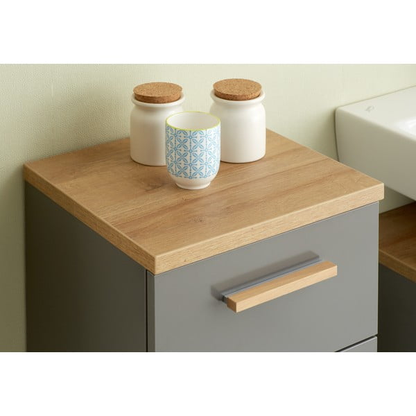 Сив нисък шкаф за баня от декор от дъб  35,5x89,5 cm Quickset 924 – Pelipal-image-3