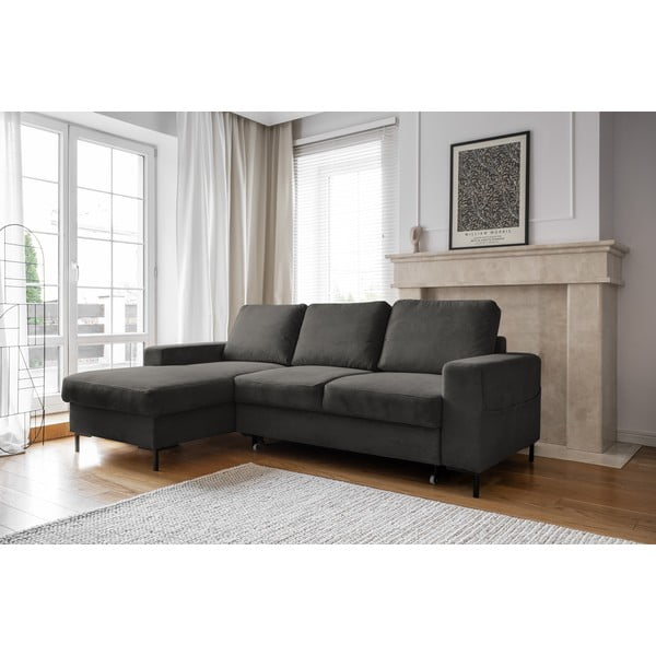 Тъмносив разтегателен ъглов диван от рипсено кадифе (ляв ъгъл) Lofty Lilly – Miuform-image-3