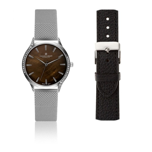 Дамски часовник от неръждаема стомана в сребрист цвят със сменяема каишка от естествена кожа Crystal - Frederic Graff