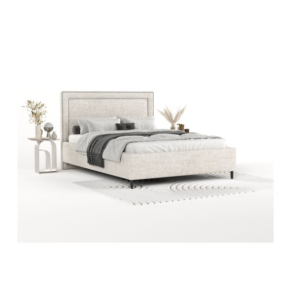 Кремаво тапицирано двойно легло с място за съхранение с включена подматрачна рамка 180x200 cm Baleine – Maison de Rêve-image-1