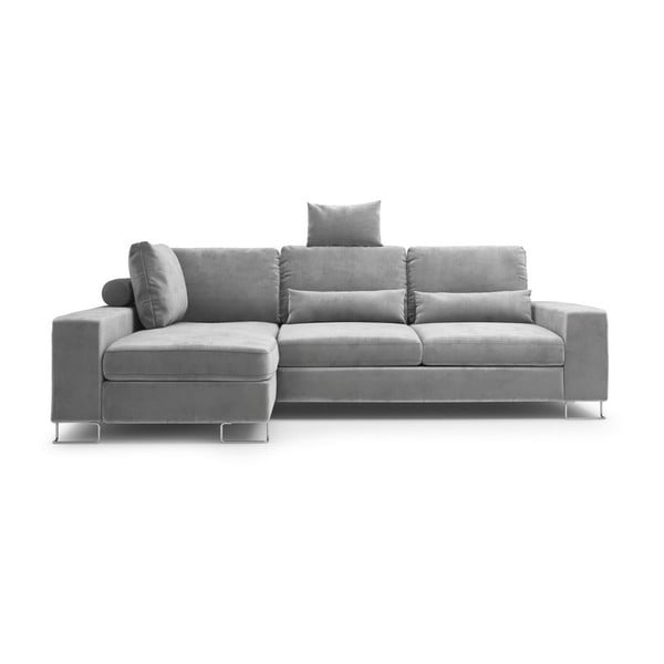 Сив разтегателен диван с кадифена тапицерия Diane, ляв ъгъл - Windsor & Co Sofas