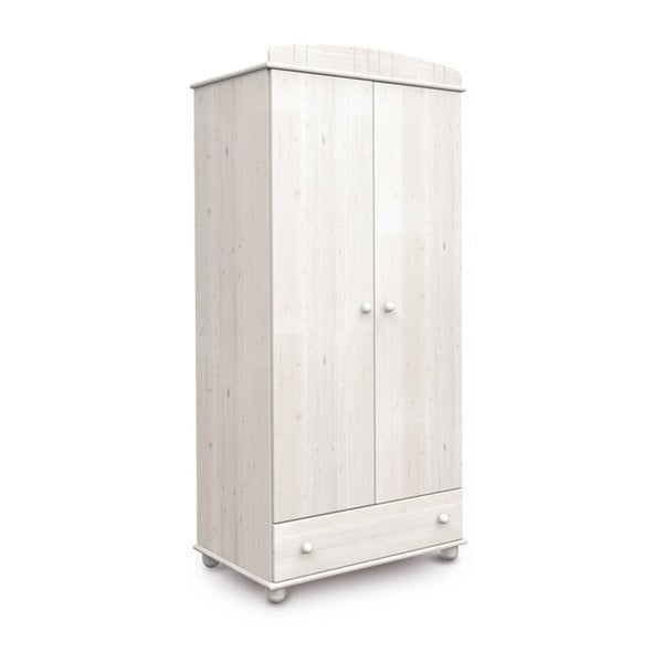 Bílá dvoudveřová šatní skříň z borovicového dřeva Faktum Tomi