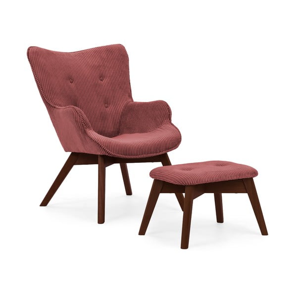 Червен  фотьойл с табуретка от рипсено кадифе Niko – Ropez