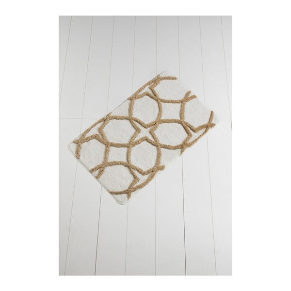 Кафяво-бял килим за баня Waves Hexagon, 100 x 60 cm - Foutastic
