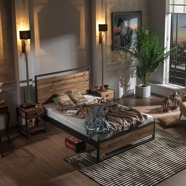 Двойно легло с решетка в черно/естествен  цвят 140x200 cm Ariane - Kalune Design-image-3