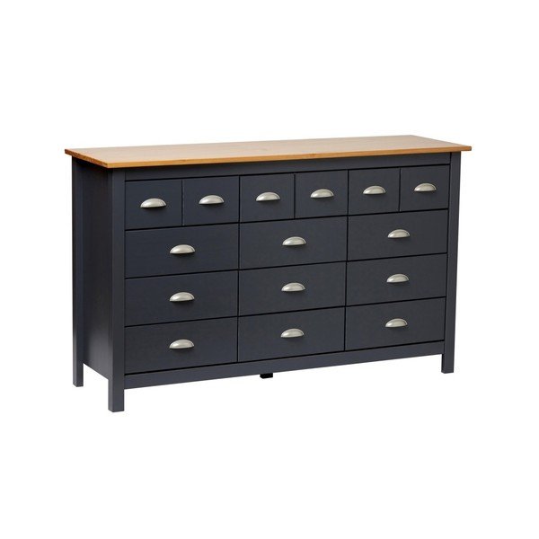 Антрацитно сив скрин, изработен от масивна борова дървесина, с 12 чекмеджета Jade - Marckeric-image-2