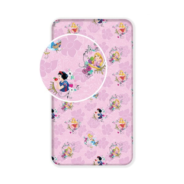 Розов еластичен памучен детски чаршаф 90x200 cm The Pincesses "Pink" – Jerry Fabrics