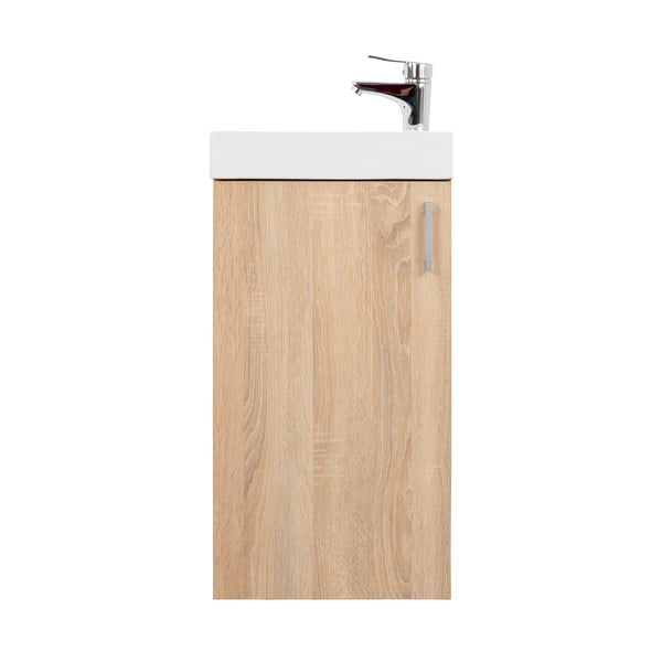 Нисък висящ шкаф с умивалник без смесител в дъбов декор в естествен цвят 40x79 cm Oia - STOLKAR